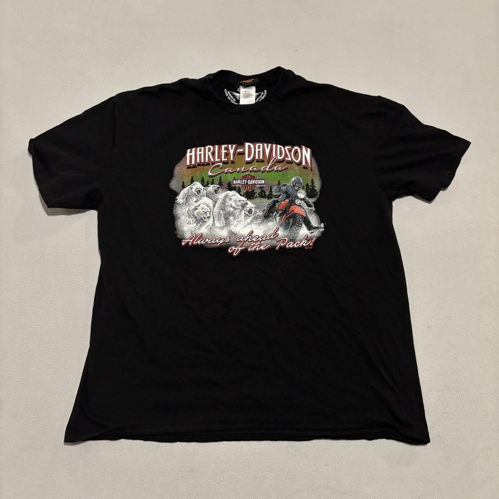 Harley Davidson Shirt Mens 2XL‎ Black Banff Canada Motorcycle Biker Grunge 2013